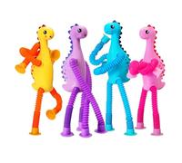 Ciotola aspirazione del telescopio giocattoli per animali - 4 pezzi bambini flessibili TUBI DINOSAURI PATENZIONI | Fidget pedagogico con luci per giochi per feste, viaggi, presenti compleanno