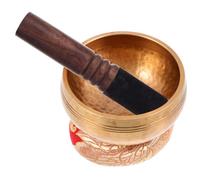 Ciotola Buddha Meditazione 10,5cm con Bastone Legno | Rame e Base Piatta, Aspetto Antico, Cuscino e Mallet Inclusi, per Ritiri e Aula Mindfulness
