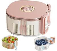 Ciotola centrifuga 3 in 1 per il lavaggio della frutta con forchetta per frutta integrata, design a doppio strato con colino, contenitore per la conservazione in frigorifero con manico ，Rosa
