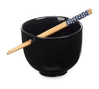 CIOTOLA CON BACCHETTE DAM DM92286C00 - Set 2 pezzi in porcellana e bambù, nero, foro porta
