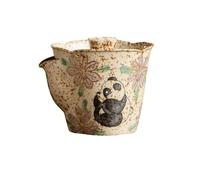 Ciotola da tè con crisantemo panda dipinta a mano in pietra focaia rossa e blu da 150 ml - [Lite]