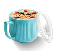 Ciotola da zuppa in ceramica con manico, 900 ml, con coperchio, ciotola ramen, tazza da caffè grande per pranzo, pasta, frutta, cereali (blu)