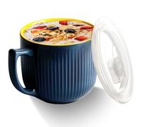 Ciotola da zuppa in ceramica con manico, 900 ml, con coperchio, ciotola ramen, tazza da caffè grande per pranzo, pasta, frutta, cereali (grigio)
