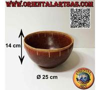 Ciotola degli aborigeni di Lombok tonda in terracotta e bordo in midollino