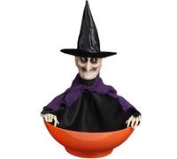 Ciotola di caramelle di Halloween, piatto di caramelle animate, cranio animato Porta di caramelle di Halloween con occhi illuminati, testa mobile ＆ musica spettrale per casa ossessionata da Halloween