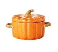 Ciotola di Ceramica a Forma di Zucca con Coperchio, Scodella Arancione per Sformati, Adatta per Feste, Spuntini, Insalate, Dessert. Utilizzabile in Microonde e Forno