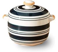 ciotola di ceramica, ciotola di zuppa, Ciotola for zuppa di cipolle con manici e coperchio, ciotola in ceramica da 500 ml, adatta al microonde e al forno, 13,5x11x11,8 cm, blu(White and Yellow2)