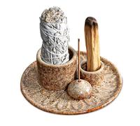 Ciotola di incenso 4 in 1: supporto per coni di incenso, supporto per bastoncini di incenso in ceramica, vassoio raccogli ceneri per meditazione, supporto Palo Santo per ogni incenso, bastoncini di