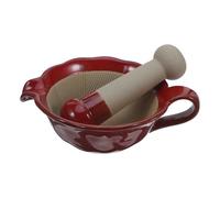 Ciotola di Macinazione Manuale Ceramica Zigrinata per Aglio e Cereali | Design Compatto Rosso, Controllo Preciso e Uso Versatile in Cucina per Preparazioni Quotidiane