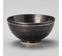 Ciotola Di Riso Giapponese Mino Ware Gohan Chawan Ibushi Nera Oro Giappone