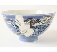 Ciotola di riso in ceramica giapponese Mino ware gru volante blu made in Japan
