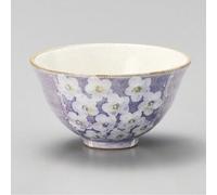 Ciotola Di Riso Mino Ware Giapponese Gohan Chawan Kohiki Fiore Viola Giappone
