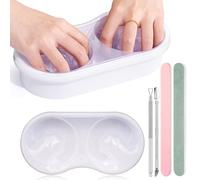 Ciotola doppia per ammollo per unghie, a prova di acetone, per rimuovere lo smalto, riduce il tempo di ammollo a metà della manicure, per salone di bellezza e casa (D2-bianco)