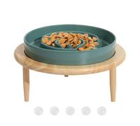 Ciotola for alimentazione lenta for cani, for for, in ceramica e legno con base rialzata, antiscivolo, for(Dark green)