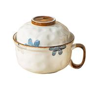 Ciotola for zuppa con manico e coperchio, tazza for zuppa di cereali in ceramica, ciotole for la colazione al microonde for noodle istantanei, cereali, latte, insalata, zuppa