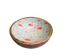 Ciotola in acciaio e legno Mango Decal con fantasia fenicotteri per cani e gatti