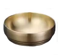 Ciotola in acciaio inossidabile a doppio strato isolata per noodle freddi con finitura spazzolata anti scottatura, profonda, ampia per servire zuppe calde e pasta in cucina (dorato, 21 cm)