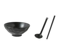 Ciotola in ceramica nera opaca Lamian Noodles Bowl giapponese retrò grande stoviglie-nero cucchiaio nero Jane