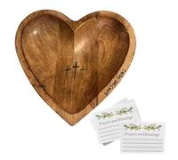 Ciotola in legno con preghiera a forma di cuore con croce, 24 biglietti di benedizione, finitura vintage, perfetta per la casa o come regalo
