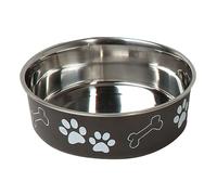 Ciotola Karlie in acciaio inossidabile con motivo a zampine - nero - 2,2 l, Ø 23 cm