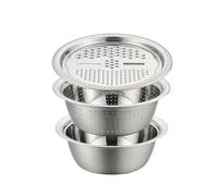 Ciotola multiuso in acciaio inox da tre pezzi for mescolare e cuocere, con colino for lavare affettare le verdure