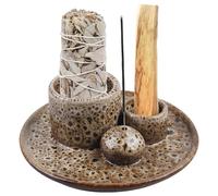 Ciotola per affumicatura 4 in 1, multifunzione Incense Burner Holder, porta bastoncini di incenso in ceramica, supporto Palo Santo con piatto di raccolta cenere, vassoio per meditazione, yoga