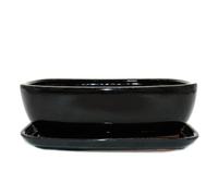 Ciotola per bonsai con piattino, misura 5, colore nero, antracite, rettangolare, modello GB5, lunghezza 31 cm, larghezza 25 cm, altezza 10 cm