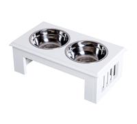 Ciotola per Cani Rialzata 2 Piatti in Acciaio 44x24x15 cm Bianca