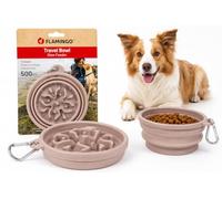 ciotola per cani - slow feeder Nino tortora pieghevole - anti ingozzamento con moschettone - 500ml