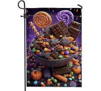 Ciotola per caramelle di Halloween, bandiera da giardino, lecca, decorazione per esterni, bandiera in iuta su entrambi i lati, decorazione per feste, 30,5 x 45,7 cm