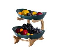 Ciotola per frutta a 2 livelli con supporto in legno, cestino in plastica per frutta, verdura, snack, noci, torte e dessert