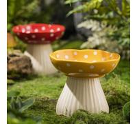 Ciotola per gatti con funghi da 6 pollici, ripiano rialzato in ceramica, ciotola per cibo per gatti rialzata adatta alla barba per cibo e acqua per piatto per gatti inclinato piatto