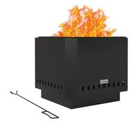 Ciotola per il fuoco Outsunny, pozzo per il fuoco quadrato, cesto per il fuoco senza fumo con attizzatoio, fuoco da tavolo per giardino, campeggio, terrazza, metallo, nero