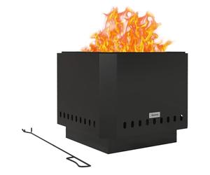 Ciotola per il fuoco Outsunny, pozzo per il fuoco quadrato, cesto per il fuoco senza fumo con attizzatoio, fuoco da tavolo per giardino, campeggio, terrazza, metallo, nero