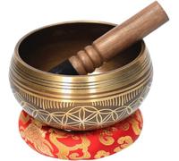 Ciotola per la meditazione consapevole Ciotola for terapia musicale Ciotola for meditazione consapevole Campana Ciotola tibetana in metallo Set con maglio e cuscino Ciotola colpita con motivo floreale