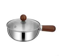 Ciotola per la preparazione degli alimenti in acciaio inossidabile con struttura a lunga durata e manico in legno, per uso quotidiano su elettrodomestici (14 cm con coperchio)