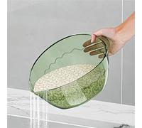 Ciotola Per Lavare Il Riso Bacinella for riso ovale da cucina in plastica trasparente for lavare il riso, setaccio for riso, cestello scolapiatti(verde)
