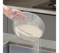 Ciotola Per Lavare Il Riso Bacinella for riso ovale da cucina in plastica trasparente for lavare il riso, setaccio for riso, cestello scolapiatti(Blanc)