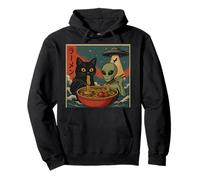 Ciotola per ramen con alieni e gatti, divertente design UFO giapponese Felpa con Cappuccio
