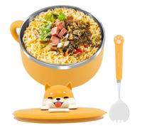 Ciotola per ramen da 1200 ml, in acciaio inox 304, con coperchio e forchetta Speedy Ramen, resistente al calore, ciotola per noodles istantanei, con manici, portatile, insalata, pasta, per dormitorio,