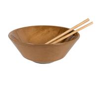 Ciotola per ramen in ceramica ocra con bacchette in legno di acacia