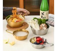 Ciotola per riso in acciaio inossidabile 304 con manico, ideale per servire vino di riso coreano, salse e dessert freddi, impilabile per una facile conservazione (argento, 13 cm)