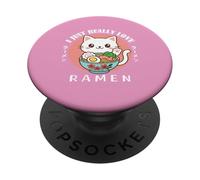 Ciotola per tagliatelle con gatto con scritta "I Just Really Love Ramen" PopSockets PopGrip Adesivo