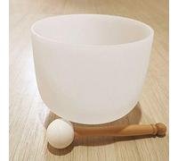 Ciotola per yoga da 8 pollici con nota Chakra della gola, ciotola tibetana in cristallo di quarzo satinato, mazzuolo e O