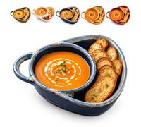 Ciotola per Zuppa con Piatto per Pane in Ceramica，Blu Scuro | Scomparto laterale integrato per crostini, toast, panini e biscotti, ideale per colazione, pranzo e cena.