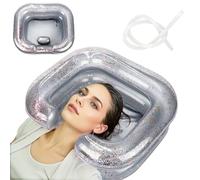 Ciotola portatile per shampoo gonfiabile, con cuscino e tubo di scarico, per capelli costretti a letto, disabili, feriti, ricci, spessi, dreadlocks, grigio