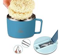 Ciotola Ramen in Acciaio Inox: HOMURY 1300 ml Ciotola Istantanea con Coperchio, Bento Box con Cucchiaio Pieghevole e Bacchetta, Ciotola per Pasta Istantanea Portatile per Tagliatelle Istantanee (Blu)