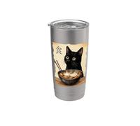 Ciotola retrò giapponese con gatto nero che mangia ramen e tagliatelle Bicchiere termico in acciaio inox doppia parete