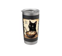 Ciotola retrò giapponese con gatto nero che mangia ramen e tagliatelle Bicchiere termico in acciaio inox doppia parete