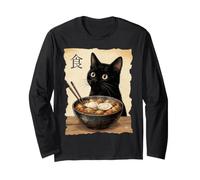 Ciotola retrò Giapponese con Gatto Nero Che Mangia Ramen e tagliatelle Maglia a Manica